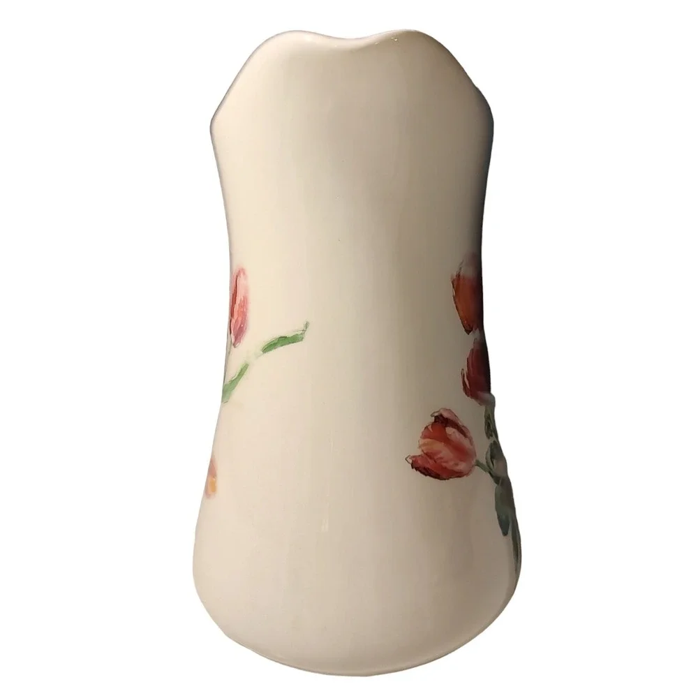 Pier 1 Imports Pitcher Retired Spring Floral Tulips Pink‎ Ironstone Water 9.5 in